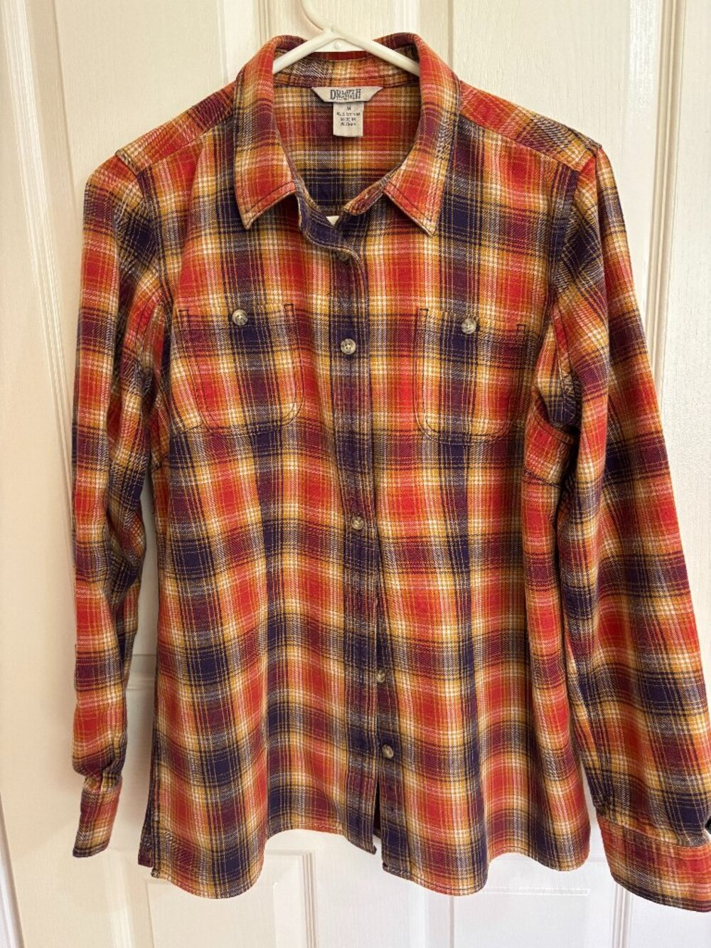 Duluth Trading Orange and gray Plaid Flannel Size M
